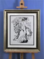 Renato Guttuso, Radierung, " Frau Welt " (Hommage à Dürer)