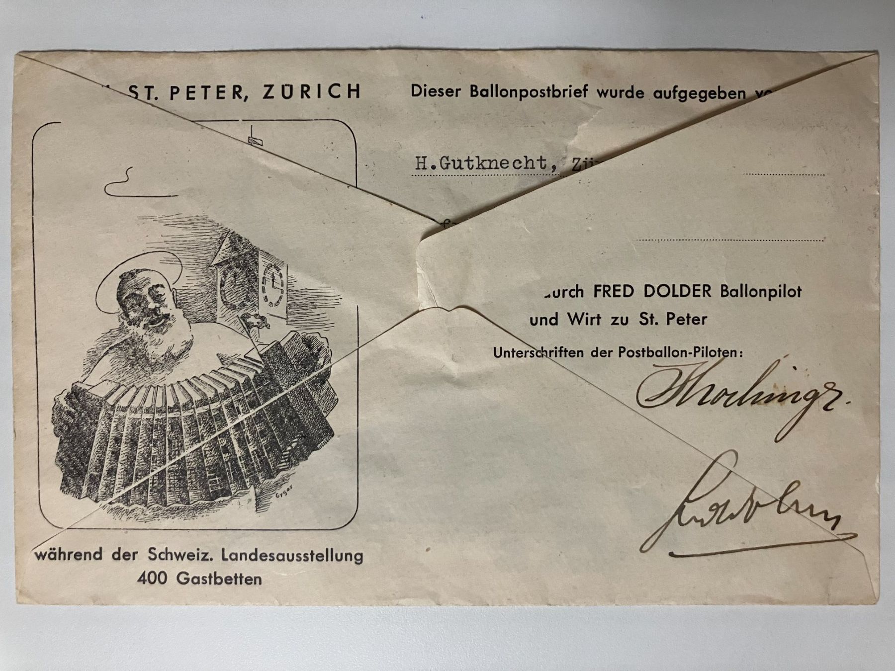 Tutti i francobolli: 1939, Ballon-Post-Brief – Usato da Würenlos venduto da Eulenpostuhu 1