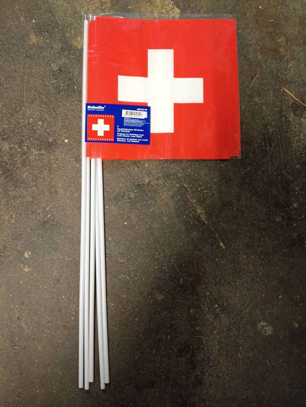 Bandiere: 5 Plastikfähnchen CH-Kreuz 5 er Set – Nuovo e nell'imballaggio originale da Winterthur venduto da pjuma01