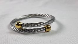 Edles Stahlseil Armband, Gold Doppelkugel Design (519)
