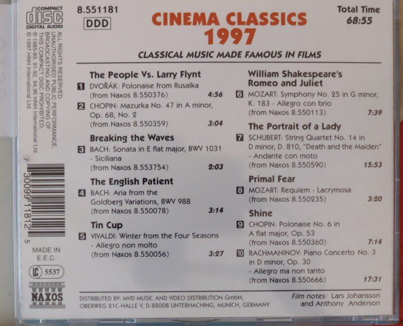 CD: Cinema Classics 1997 – Usato da Luzern venduto da CONTENTI 2
