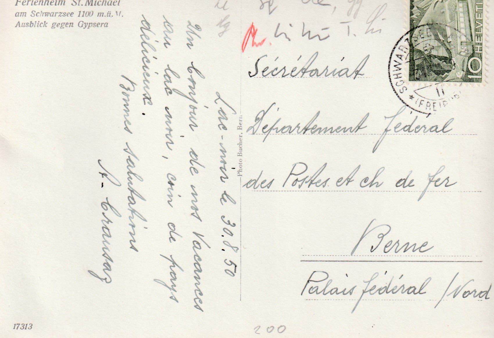 Cartoline postali: AK Schwarzsee - gel. 31.8.1950 – Usato da Fribourg venduto da schnalla92 1