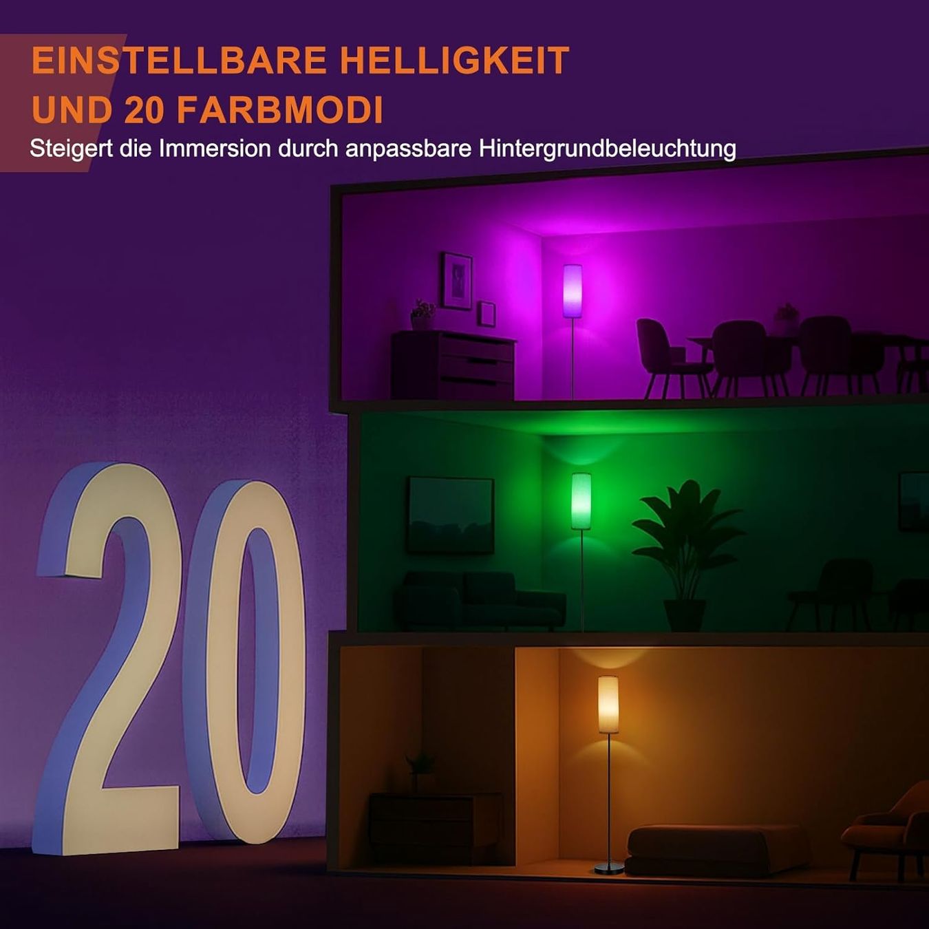 Lampen: Stehlampe RGB Dimmbar Smart mit Fernbedienung Schwarz – Neu und originalverpackt aus Hallau von Sale50OFF 8