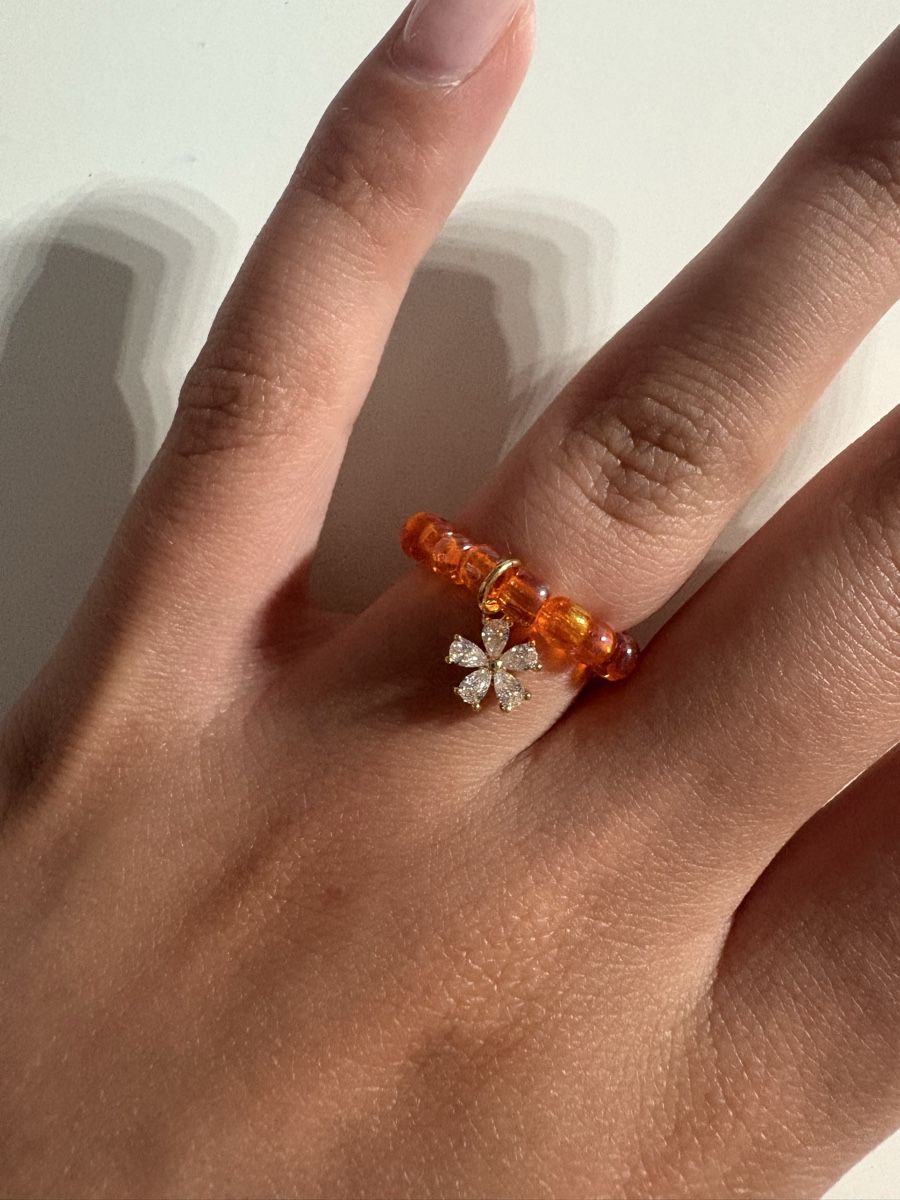 Anelli: Orange Perlen Ring mit Blumen Anhänger – Nuovo (secondo la descrizione) da Winterthur venduto da nik_pr58 3