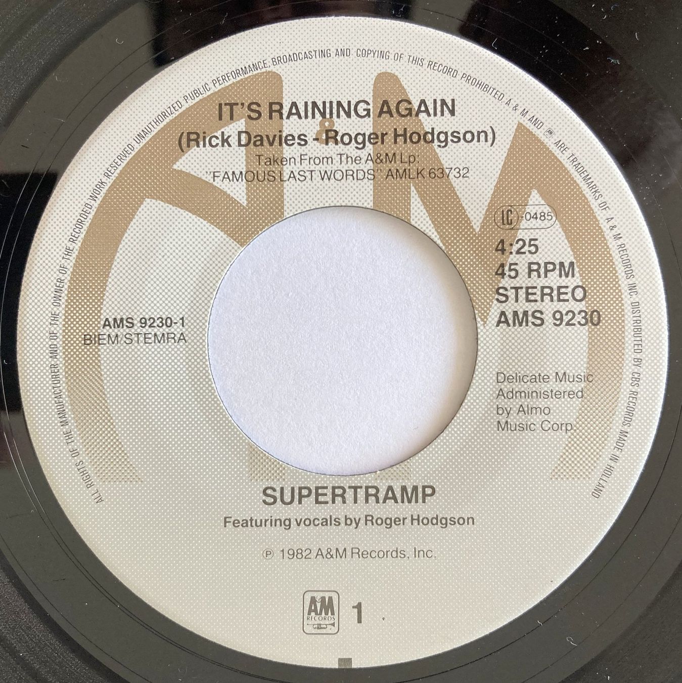 Dischi in vinile: SUPERTRAMP - IT'S RAINING AGAIN – Usato da Bottens venduto da hotter-than-hell 2