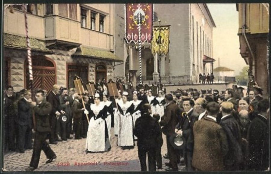 Cartoline postali: Appenzell, Prozession, um 1910 – Usato da Frauenfeld venduto da POML