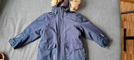 Kids’ Winter Parka, Size 110, Navy Blue, Faux Fur Hood