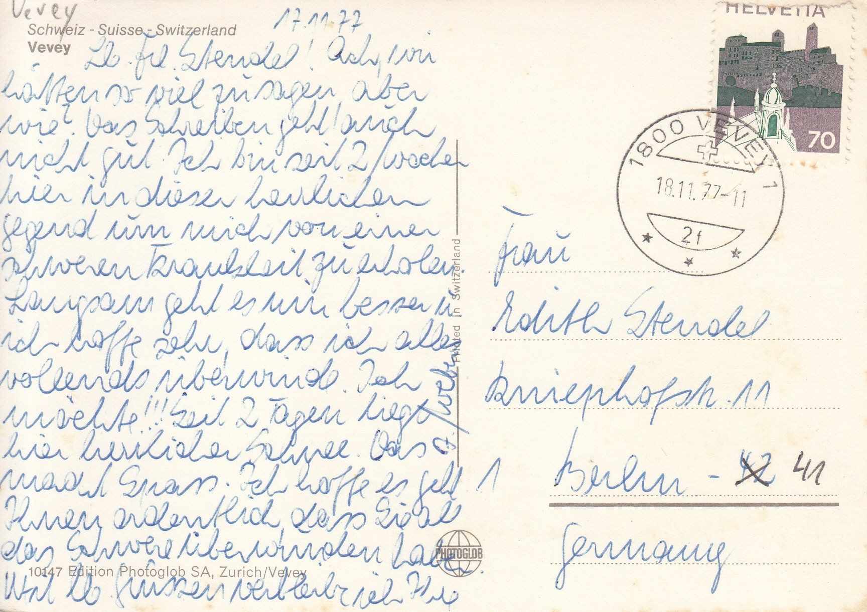 Cartoline postali: Vevey 1977 – Usato da Bürglen TG venduto da StampGraf 1