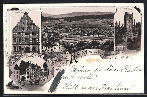 Cartoline postali: Litho Hameln, Hochzeitshaus, Klütturm,  – Usato da Berlin venduto da bartko-reher