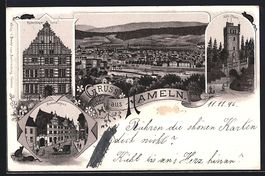 Litho Hameln, Hochzeitshaus, Klütturm, 