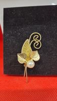 Vintage Brosche / Anstecknadel, Blumendesign, Goldfarben