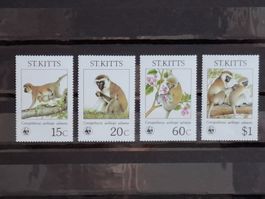 St.Kitts 1986 WWF Mi.Nr. 184 - 187 Meerkatzen. Postfrisch.