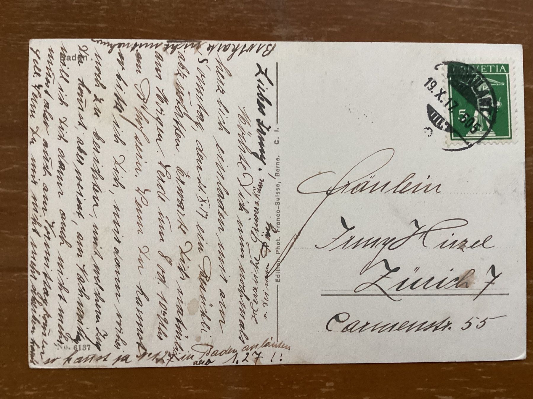 Ansichtskarten: AK Baden 1917 – Gebraucht aus Zürich von tol_b7c7 1