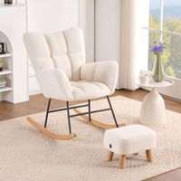 Schaukelstuhl NAYA inkl. Hocker - Bouclé Weiss