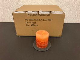 Kerzen 6,8 x 7,2 cm,  24 Stück, Orange marmoriert