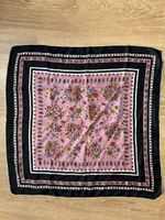 Foulard vintage carré noir/rose fleurs 