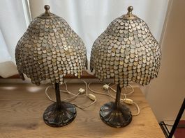 Tiffany Tischlampen Fischschuppen Design - 925 Silber Fuss