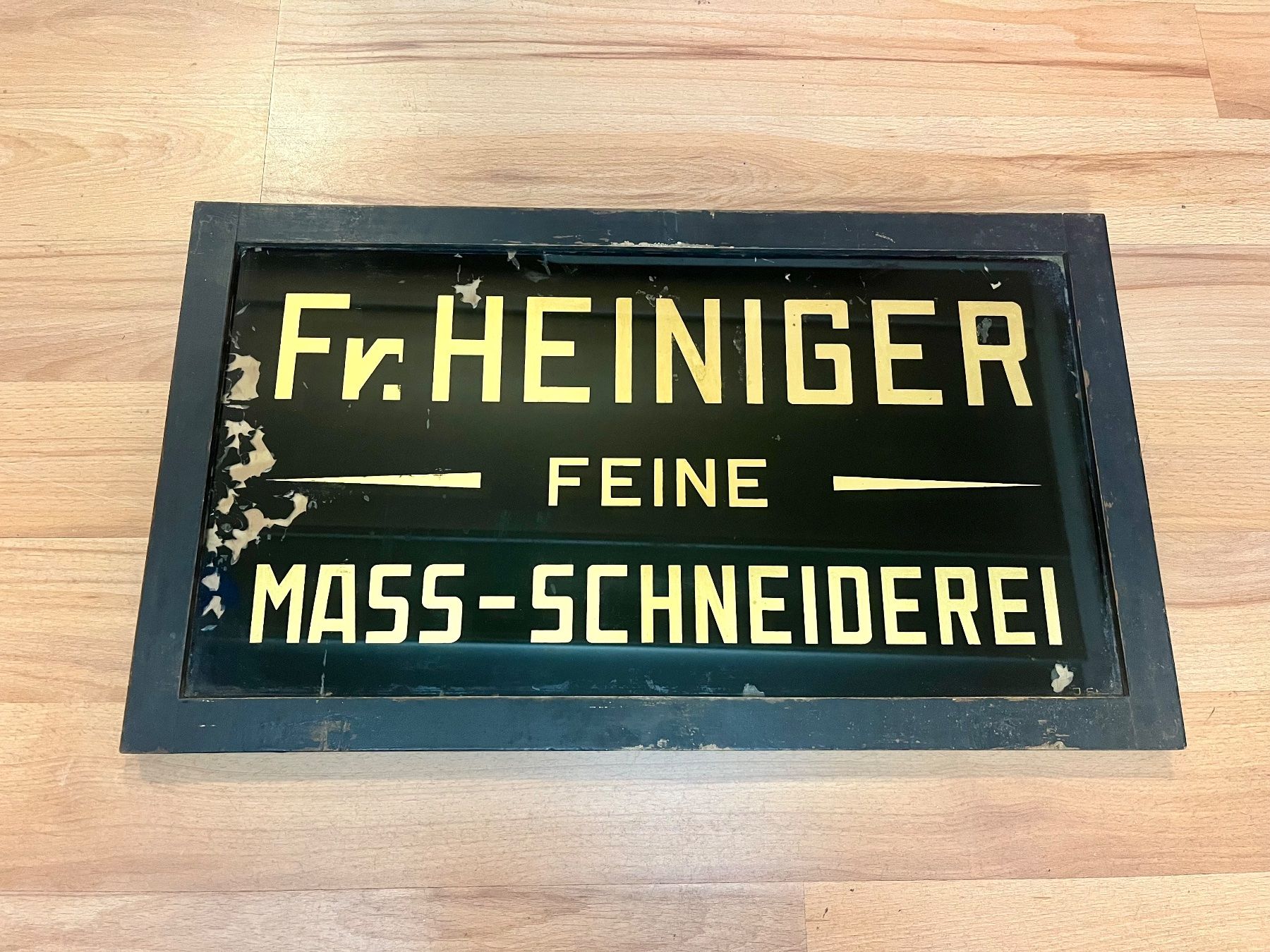 Schilder: Fr. Heiniger - Feine Mass-Schneiderei - Hinterglasbild – Gebraucht aus Erlinsbach von Stu-ff 1