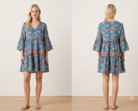 Robe imprimée fleurs bleu T U 70% soie