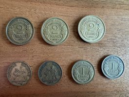 1 und 2 Franc Stücke 1927 bis 1937