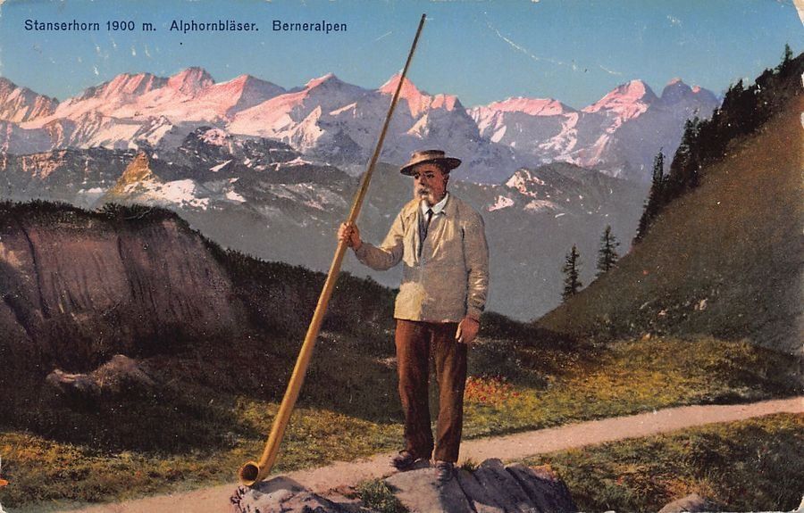 Cartes postales: Alphornbläser, Berneralpen, Feldpost BATAILLON N° 43 – D'occasion à Frauenfeld par POML