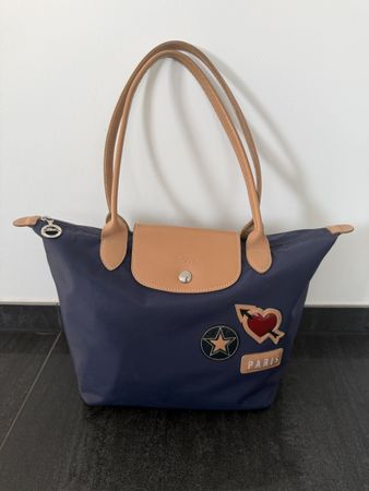 Longchamp Le Pliage Handtasche dunkelblau mit Patches 