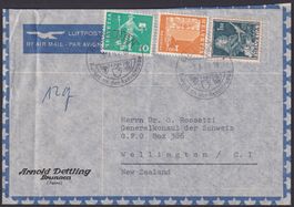 1960, Frankatur BRUNNEN nach NEW ZEALAND (wellington)