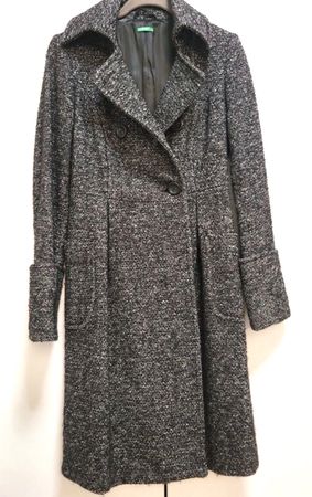 Benetton Wollmantel Gr. 34 XS S (IT 40) schwarz/weiss melier
