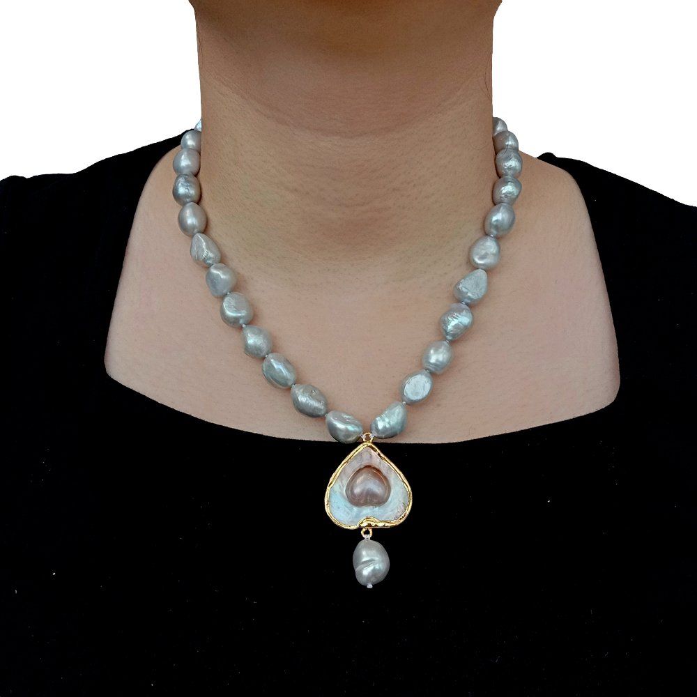 Catenine: Herz Grau Perlen Halskette Collier Perle Perlenkette Echt 1c – Nuovo (secondo la descrizione) da Prilly venduto da ilyria73 1