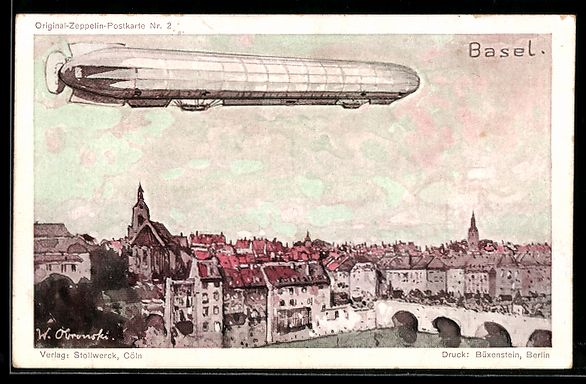 Ansichtskarten: Basel, Zeppelin-Luftschiff über der Sta – Gebraucht aus Berlin von bartko-reher