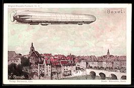 Basel, Zeppelin-Luftschiff über der Sta
