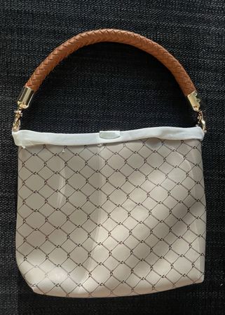 Tasche beige gemustert Henkeltasche klein mit Verschluss