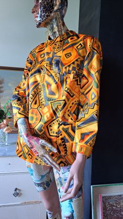 60s Vintage Bluse Psychedelic Blusentop Kaftanbluse 40 42 ML