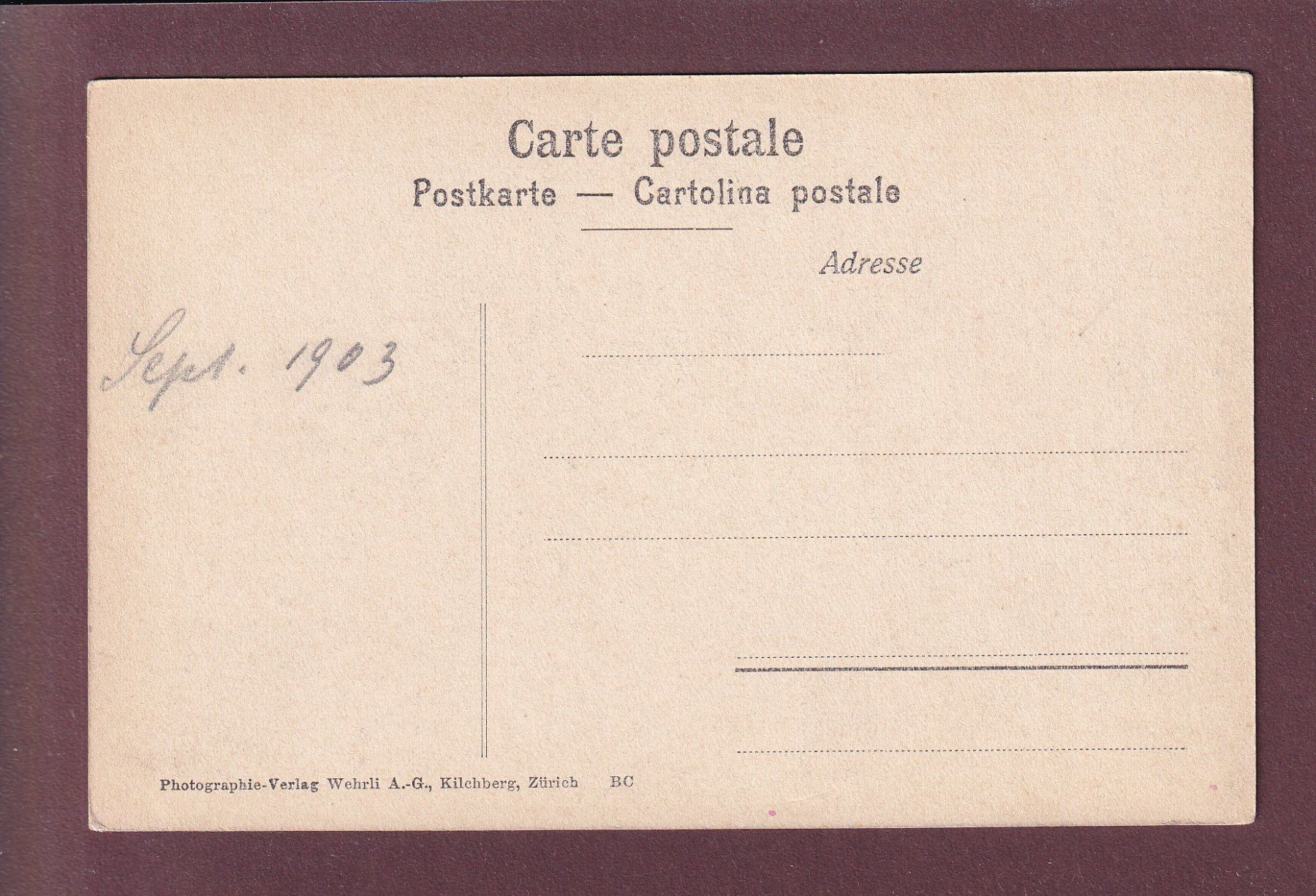 Cartoline postali: AARESCHLUCHT - Galerie - 1903 – Usato da Pully venduto da nicecards 1