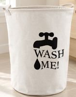 Wäschekorb Textil beige Aufdruck Wash Me
