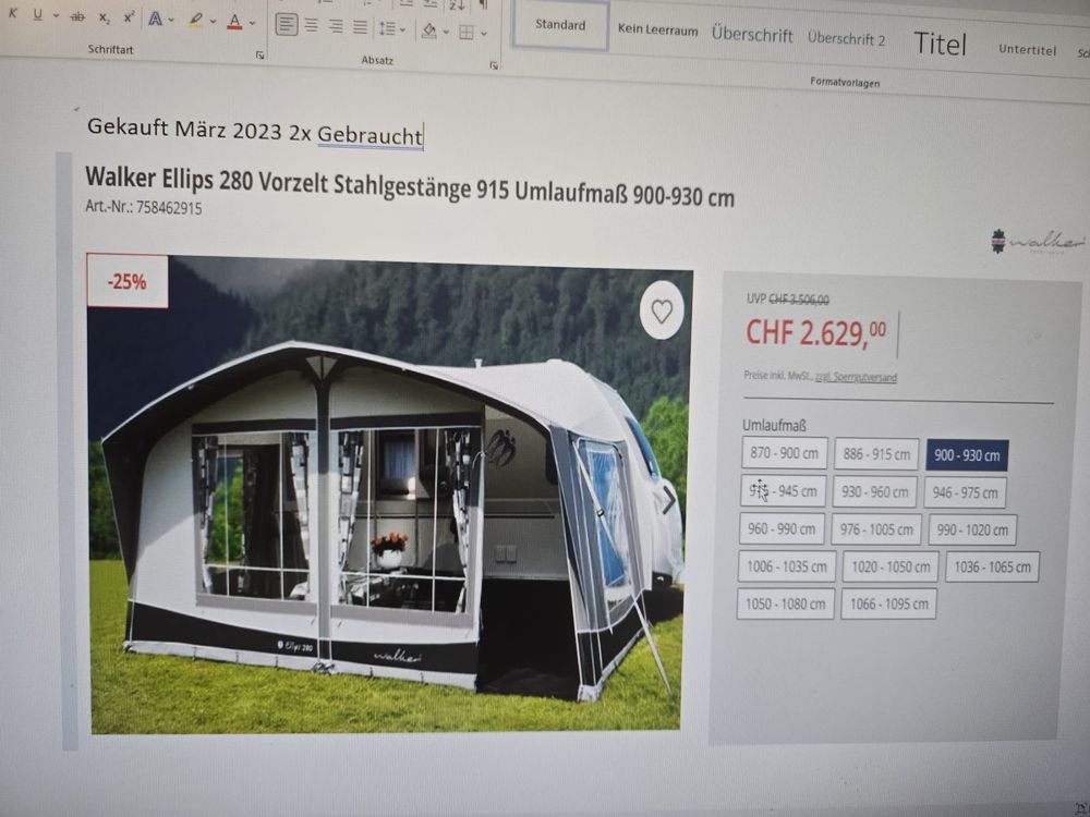 Vorzelte & Markisen: Walker Allure 280 Vorzelt, mit Anbau Top Zustand, – Gebraucht aus Däniken SO von Aschmi1968 6