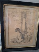 Zeichnung Jagdhund mit Beute signiert R. Miilli 45