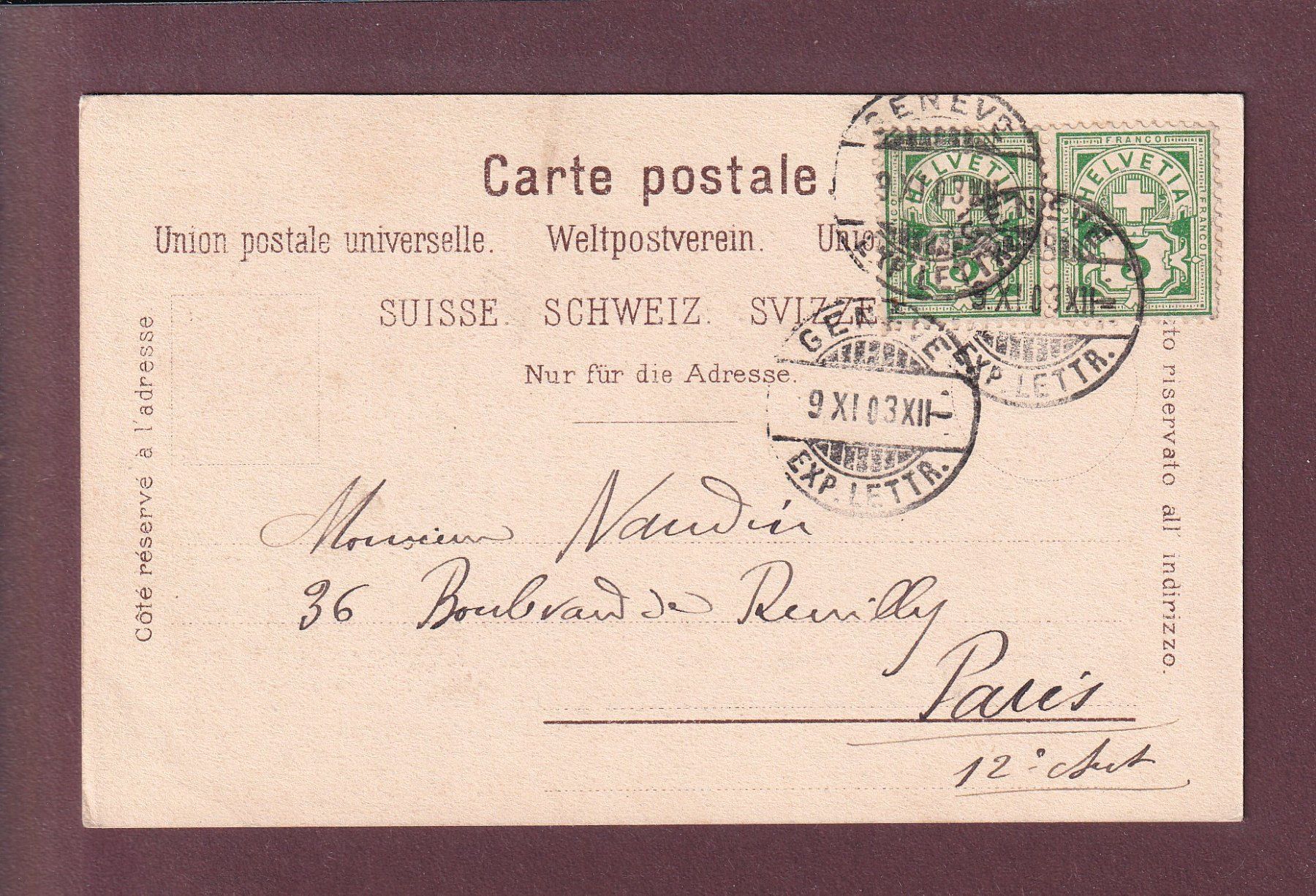 Cartoline postali: GENEVE - Monument Dufour - 1903 – Usato da Pully venduto da nicecards 1