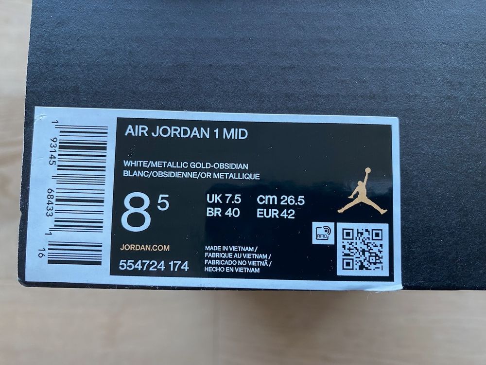 Jordan Chaussures hommes: Air Jordan 1 Mid White Metallic Gold Obsidian – D'occasion à Meilen par gomerser 6