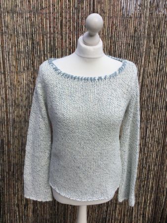 Pull écru & bleu grosses mailles FRN, taille S