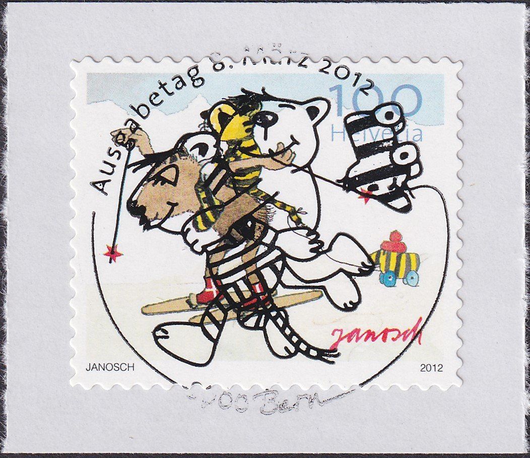 Tutti i francobolli: 2012, Nr.1427 "Janosch" mit Ersttags-Voll-Stempel. – Usato da Sursee venduto da Luzernerraute