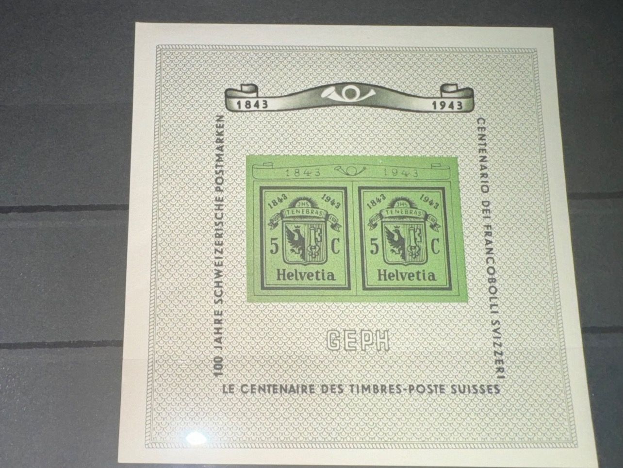 Tutti i francobolli: Block "100 Jahre Schweizerische Postmarken" postfrisch**1943 – Nuovo (secondo la descrizione) da Bassersdorf venduto da Emilio0