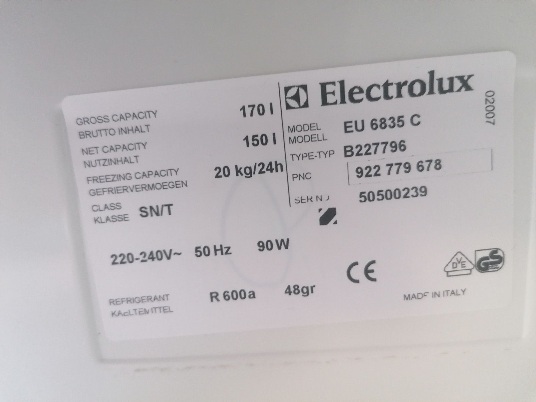 Electrolux Congelatori: Electrolux Gefrierschrank EU:6836 c.Type:B227796. – Usato da Biel / bienne venduto da Sarouch9 3