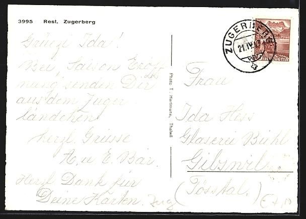 Cartoline postali: AK Zugerberg, Rest, 1947 – Usato da Berlin venduto da bartko-reher 1