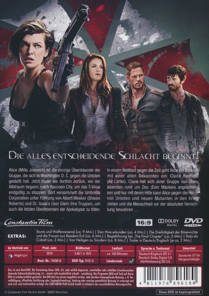 Tous les DVDs: Resident Evil 6 - The Final Chapter – Neuf (Voir description) à Gerlafingen par Negnid 1