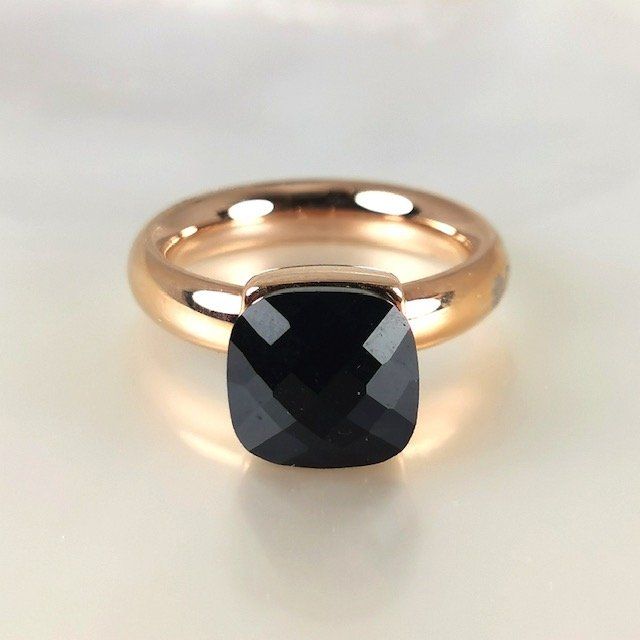 Anelli: Bague acier rose "Qudo" pierre synth.- noir - T.52 – Nuovo e nell'imballaggio originale da Préverenges venduto da Finepearlsgem 1