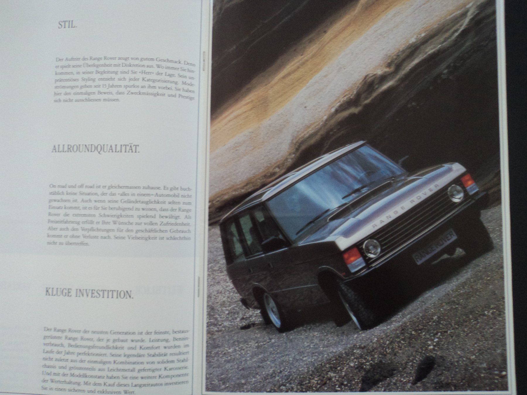 Rover Documenti: Prospekt Range Rover 1986 – Usato da Schwarzenburg venduto da modelCARama 1
