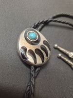 12) Bolo-Tie Westernkrawatte Bärentatze Türkis Silber Neu