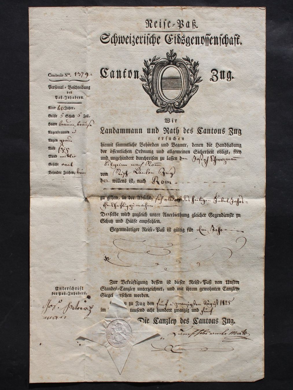 Bücher: REISE-PASS SCHWEIZERISCHE EIDSGENOSSENSCHAFT,1825,SELTEN – Gebraucht aus Guensberg von