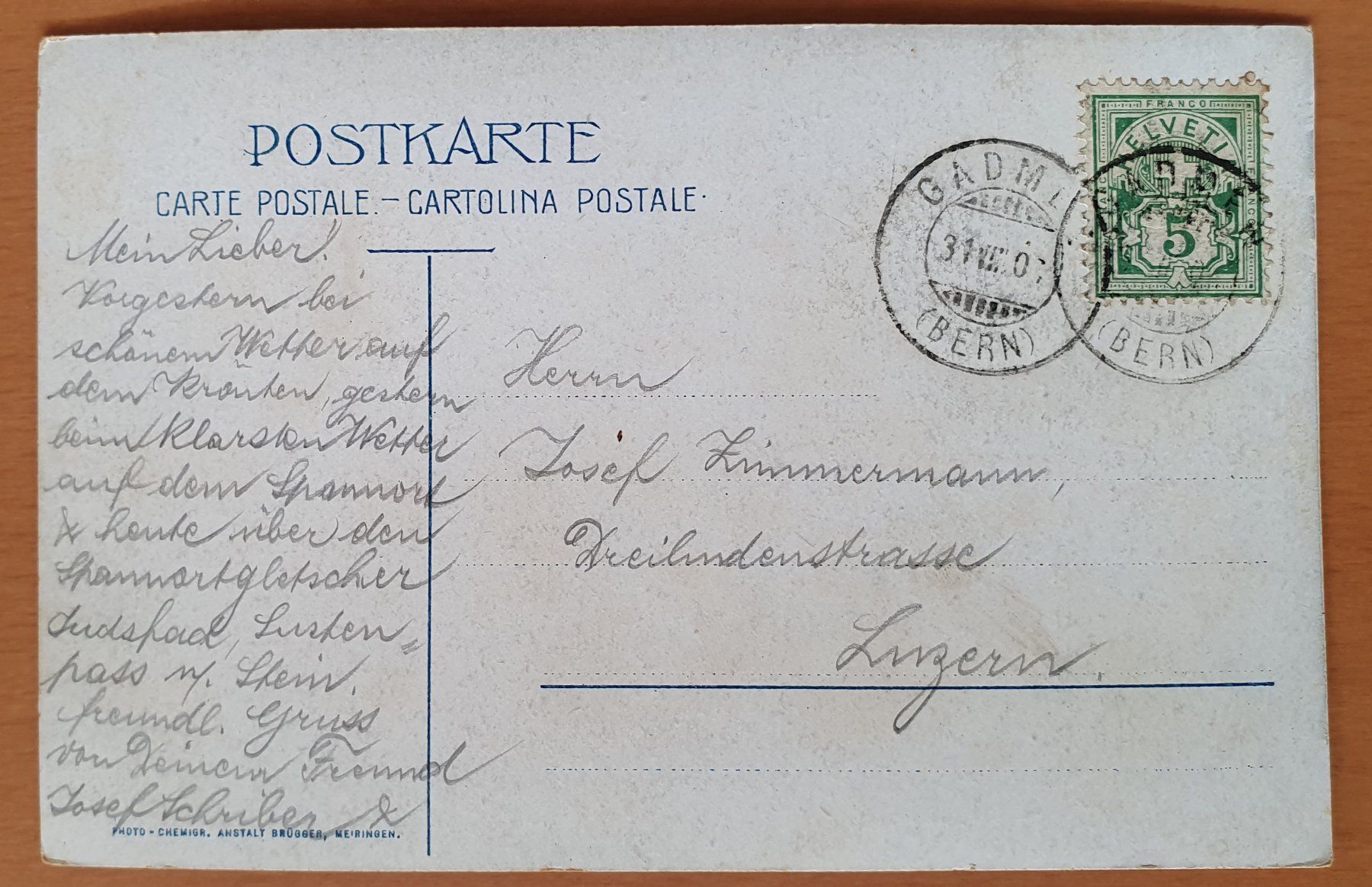 Ansichtskarten: Sustenpass 1906 – Gebraucht aus Kreuzlingen von Rschweiz1 1